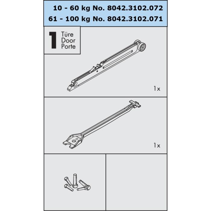 Amortisseur pour Garniture HAWA PORTA 100 & DIVIDO 100, pour 1 porte de 61 - 100 kg