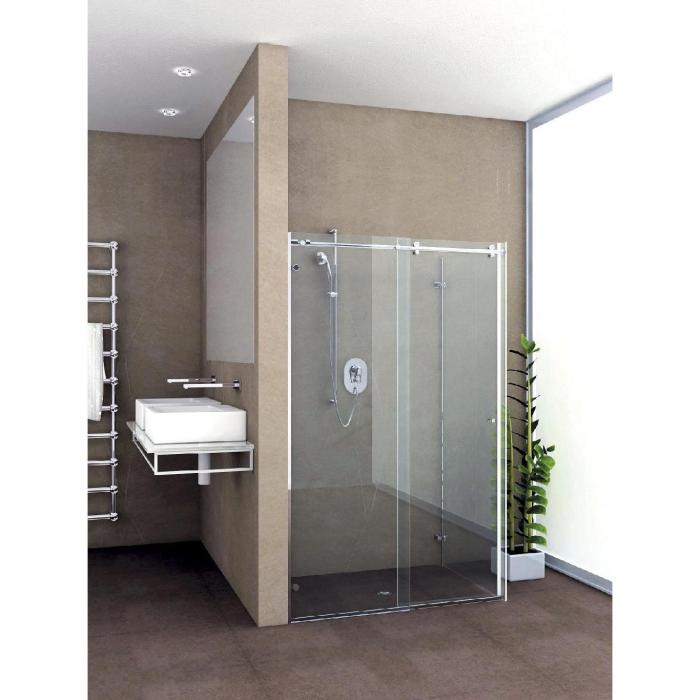 Systme de porte de douche Hip-Zac, set complet pour solution d'angle avec verre fixe, porte simple, rail de roulement carr