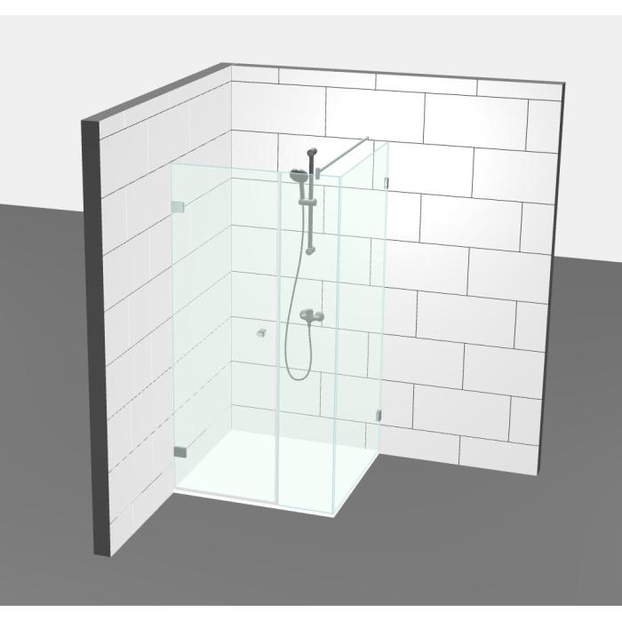 simpleShower, kit complet 6, douche en coin avec porte, 2 x verre fixe et barre raidisseur