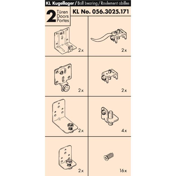 Fitting set HAWA-COMBINO 20 FS, ball bearing, 2 panel doors